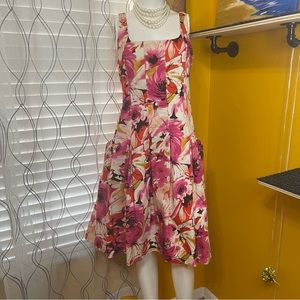 American Living Vintage floral dress 50s pinup style, pockets, side zipper Sz 12